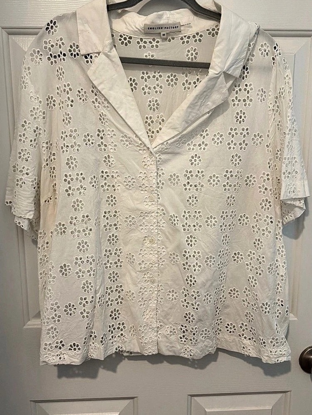 English Factory Floral Eyelet Blouse in White